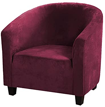 DZYP Sesselschoner Stretch Sesselbezug, Samt Sofahusse Elastisch Sofabezug Sesselüberwurf Sesselhusse Für Clubsessel Loungesessel (Wein rot,L)