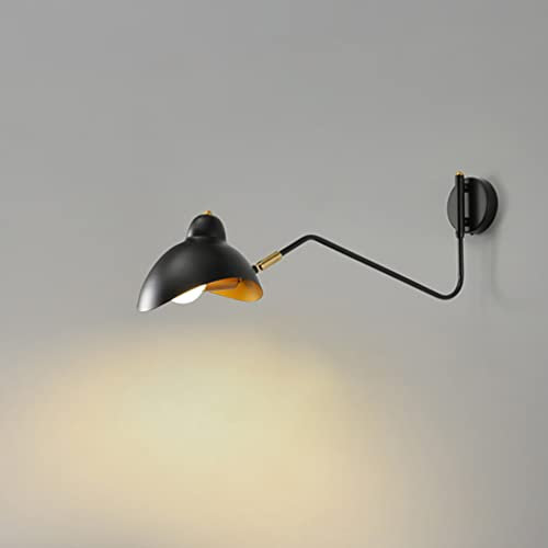 OOWOKS Innen Retro Industrie Wandleuchte E27 mit Schalter 7W 350°Drehgelenk Langer Arm Wandlampe mit Schwarz Metall Lampenschirm Schlafzimmer Nachttisch Lampen Wandbeleuchtung