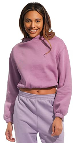 Light & Shade Damen Cropped Kapuzen-Sweatshirt, Lila, XS