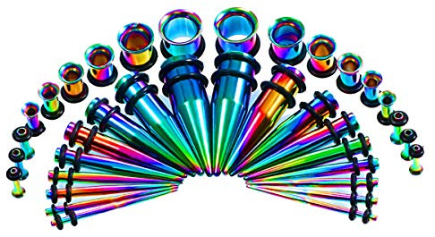vogem 36 Stück Ohr-Stretching-Kit 14G-00G Ohr Messgeräte Expander Set Edelstahl Taper und Tunnel Piercing Schmuck Set