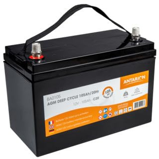 ANTARION Batterie AGM 105Ah 800 Cycles Monobloc Bornes Cuivre Camping-Car