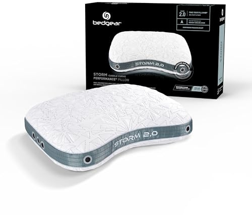 Bedgear Storm Cuddle Curve Performance Pillow - Size 2.0 - Cooling Bed Pillow for Side Sleepers - Medium Firmness- Washable and Removable Cover - 20 W x 26 L