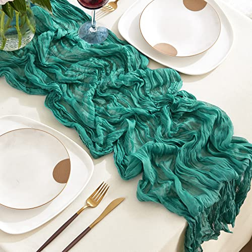 Blaugrünes Käsetuch Tischläufer, 3 m breit, Gaze-Tischläufer, Boho-Tischläufer für Brautparty, Hochzeit, Geburtstag, Party, Tischdekoration