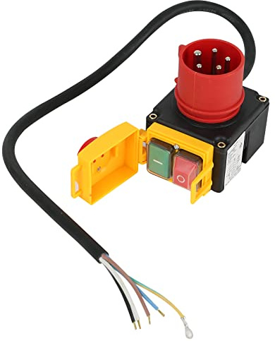 Schalter-Stecker Kombination, KOA7 250V, 50Hz 3 Phasen Geräteschalter Maschinenschalter mit Phasenwender, Notaus-Klappe und 60cm Kabel, Kompatibel KEDU KOA7