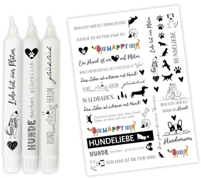 Kerzensticker Hunde Sprüche – Wasserschiebefolie DIN A4 – DIY Kerzen Tattoo für Hundeliebhaber – Geschenkidee für Hundehalter & Tierfreunde