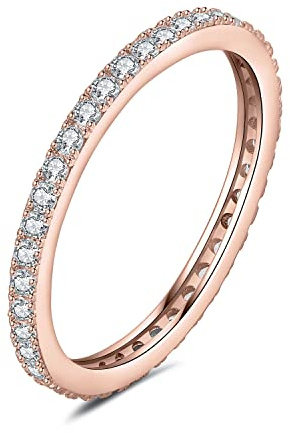 JewelryPalace 0.66ct Fin Eternel Cubic Zirconia Bague Taille Rond Pierre Argent 925 Femme, Plaqué Or Rose Empilable Bague Diamant Simulé Fiançailles Mariage Promise Alliance, Ensemble Bijoux Mariee
