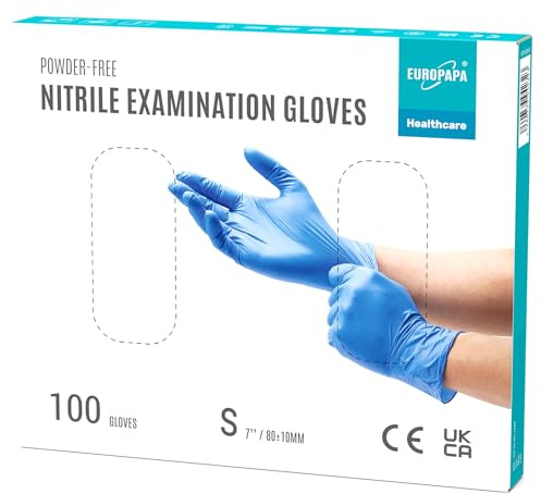 EUROPAPA® 100 Guantes De Nitrilo Desechables, Guantes Desechables De Nitrilo, Sin Polvo, Sin LÁTex, No EstÉRiles, Sin LÁTex (S, Azul OcÉAno)