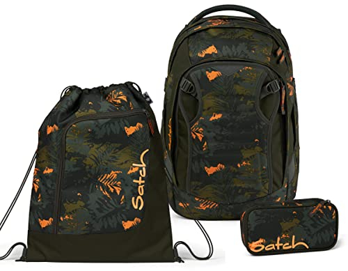 Satch Match Schulrucksack Set 3tlg. inkl. Schlamperbox u. Sportbeutel (Jurassic Jungle)