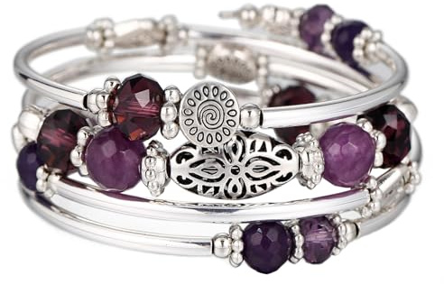 FULU AUTUMN Damen Boho Armband mit Mehrschichtiges Perlen Silber Wickelarmband Modeschmuck Geschenke zum Geburtstag und Muttertag für Frauen