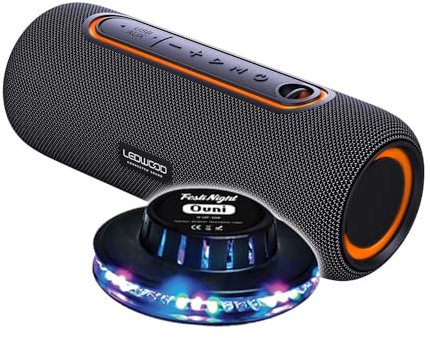 Ledwood - Altavoz portátil XTREM140 LD-XT140BT-BLACK, 100W/10W RMS, Bluetooth 5.0, TWS, impermeable IPX5, Autono. 6H, Juego de Luz Ovni