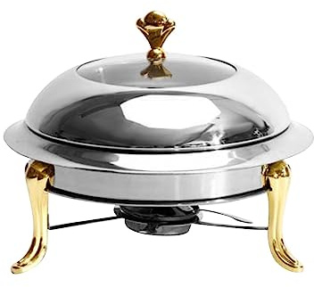 F Fityle Stainless Steel Chafing Dish - 26cm Large Capacity Round Buffet Food Warmer with Lid, Anti-Scald Hot Pot Cooking Pot for Hotel, Catering, Restaurant, Party & Home Use, Gold 26cm