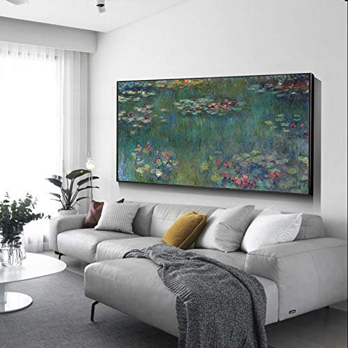HYFBH Monet-Seerosen-Gemälde, Reproduktion an der Wand, impressionistische Blumen, berühmte dekorative Bilder für das Wohnzimmer, 65 x 130 cm (26 x 51 Zoll), ungerahmt