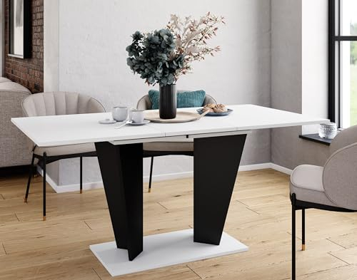 Sellon24® Esstisch Ausziehtisch Weiß Schwarz, mit Synchronauszug, ABS-Kante, Design Esszimmertisch für 4-6 Personen, 120-160x76x80 cm (BxHxT) VIOLAN II R
