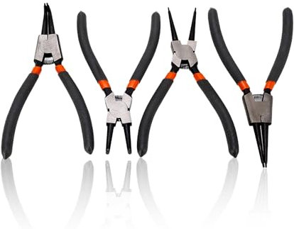 FLEXMAN Pinze per Anelli di Sicurezza, Set di Pinze di Bloccaggio Piegate Dritte, Dritti Pinza Seeger, Acciaio al Carbonio Industriale, Pinze per Anelli Elastici in Acciaio al Carbonio da 4 Pezzi