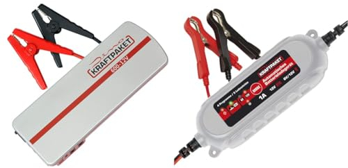 Dino KRAFTPAKET 12V-600A Starthilfegerät 66.6Wh 18000mAh|Blei-Säure & 1A-6V/12V intelligentes und automatisches Batterieladegerät | Für Blei-Säure