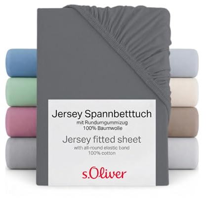 s.Oliver Spannbettlaken 140x200-160x200 cm- 100% Baumwolle, Matratzenhöhe bis 25 cm, besonders weich & angenehm, Spannbetttuch dunkelgrau