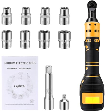ConBlom Tournevis à cliquet sans fil compatible avec batterie 20 V, cliquet électrique 3/8 avec 8 douilles (sans batterie, sans chargeur)