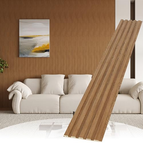 POHARE Lot de 8 panneaux muraux acoustiques 3D en bois WPC pour décoration murale intérieure, salon, chambre à coucher, chêne doré, 241,3 x 15,2 cm