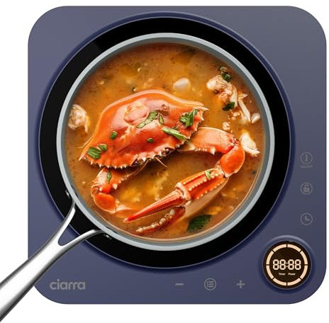 CIARRA Placa de Inducción Portátil 8 Niveles, Placa Electrica Portatil 2000 Vatios, Temporizador de 4 Horas, Bloqueo Para Niños, Azul,CAPTIH1-M