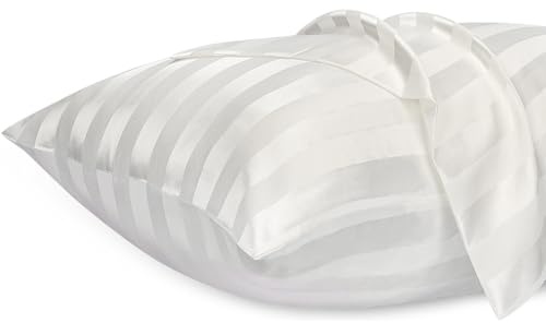 Lirex 2er Set Satin Kissenbezug 50x70cm mit Reißverschluss, Weich wie Seiden Kissenbezüge, Satin Kopfkissenbezug Kissenhülle für Haar und Haut Kommt, Weißen Streifen