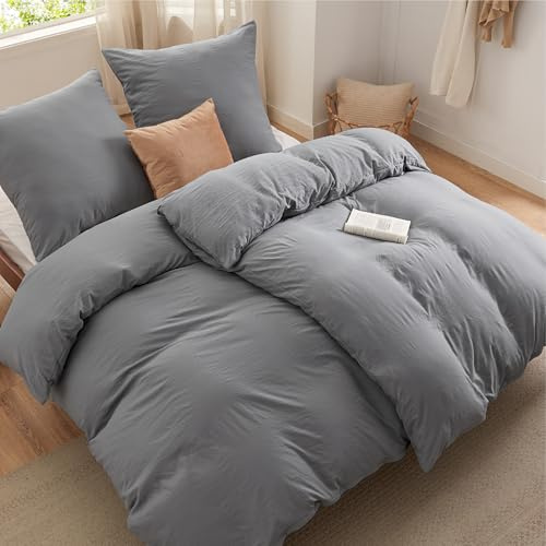BEDSURE Bettwäsche 135x200 4teilig Baumwollähnlich - Grau, 2x80x80 Kissen | Bettwäsche-Sets Mikrofaser, Oeko-TEX Bedding mit Reißverschluss Pflegeleicht, Extra Weich & Atmungsaktiv