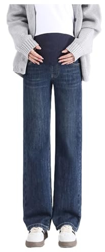 Olamao Pantalones de maternidad jeans, pantalones de pierna ancha, cintura ajustable, bolsillos, de moda, elegantes y prácticos. Familia de colores, Negro , L