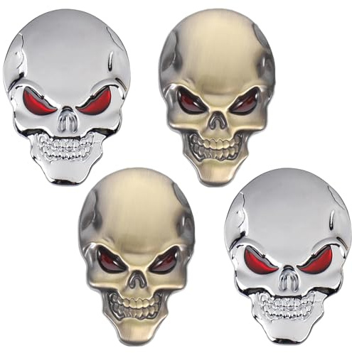 stroyayo 4 Stück Totenkopf Aufkleber Metall Totenkopf Aufkleber Totenkopf Aufkleber Auto 3D Aufkleber Auto Totenkopf Coole Auffällige Personalisierte Autoaufkleber für Motorräder Autos Helme