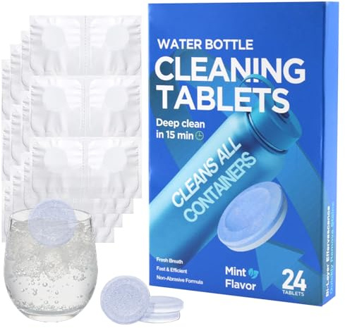 24PCS Bottle Cleaning Tablets, Water Bottle Clean Sterilising Tablets | For stainless steel, plastics, ceramic & glass drinking containers, coffee machine cleaner steriliser tablet, mint flavor