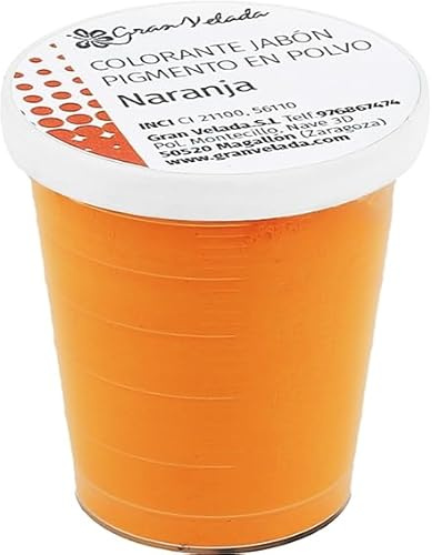 Pigmento in Polvere Arancione per Sapone | Inalterabile e Stabile | Ideale per Saponi all'Olio e alla Glicerina | Non Si Altera né Perde Intensità | 2 Colori Disponibili | 150 ml