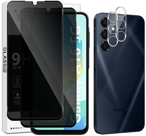 Yenwen Sichtschutzfolie für Samsung Galaxy A16 5G/4G für Panzerglas, 2 Stück Sichtschutz und 2 Stück Kameraschutz, 9H Härte Privacy Schutzfolie Folie Anti Spy Blickschutzfolie