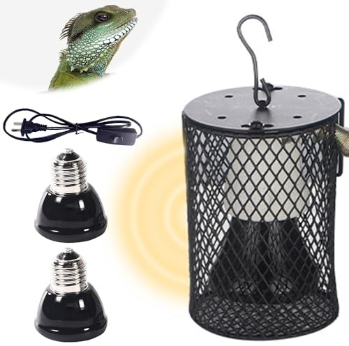 Mineup Värmelampa, 2 st E27, 50 W, reptilvärmelampa med bur, värmelampa för terrarier, E27, terrarium, värmelampa för sköldpaddor, ormar, ödlor, grodor