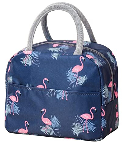 Akozon Bolsa para Lonchera Aislada - Bolsa Espesa para Preparar Comidas - Perfecta para el Trabajo, la Escuela y los Viajes - Exclusivo de México (Flamenco azul marino)