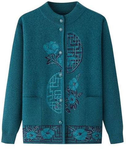 ACMEDE Cardigan Invernale da Nonna - Cappotto con Stampa Floreale da Donna, Giacca Lavorata A Maglia per Madri Anziane di Mezza età, Classico Maglione Invernale Spesso da Vecchia Signora
