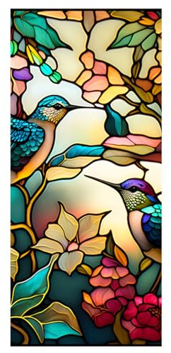CAKEEYUM Film de confidentialité pour fenêtre, 43, 2 x 99, 1 cm, Motif Fleur et Oiseau, Film décoratif pour fenêtre en vitrail, Statique bloquant la Chaleur pour de Porte, Maison