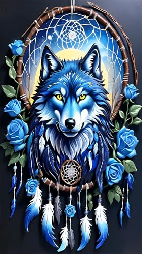 ARTGOTO Diamond Painting Erwachsene 40x70cm Wolf Traumfänger | 5D Diamant Painting Set Eckige Quadratische Steine Groß XXL, DIY Wandbild mit 2 Werkzeugsets für Wohnzimmer Deko