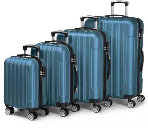 LALAHO Kofferset 4 teilig, Reisekoffer Set, Hartschalen Koffer Set aus ABS, Gepäckset mit Teleskopgriff, Handgepäck, Navyblau