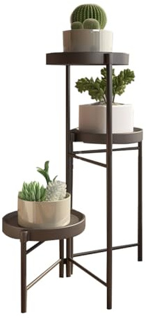 Zstar Pflanzenständer Metall Blumenregal Blumenständer Faltbares Mehrstöckig Pflanzenregal Dekorativer Pflanzentreppe Standregal für Zimmerecke, Wohnzimmer, Balkon, Terrasse, Schwarz 3 Ebenen Stil B