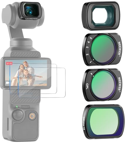 NEEWER Filter Set with 0.75x Wide Angle Lens 108° FOV, Variable ND 2-32 CPL 1/4 Black Diffusion Filter Compatible with DJI Osmo Pocket 3 / Pocket 4 / Xtra Muse Accessories, FL-B09