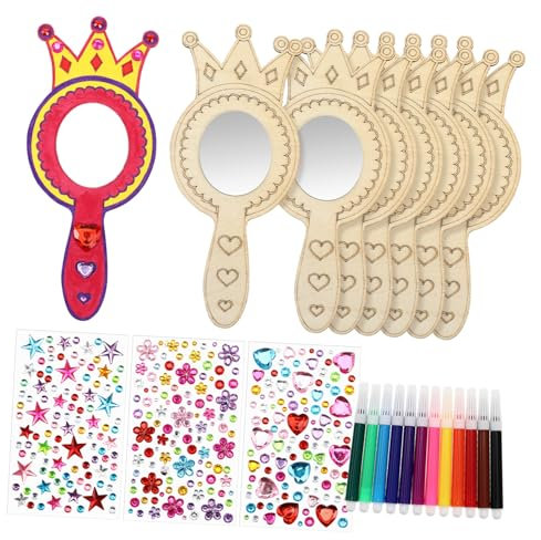 BESTonZON Holzspiegel DIY Für Junge Mädchen Runde Bastelspiegel Aus Unbehandeltem Holz Kleine Handspiegel Für Mädchen Prinzessinnenspiegel Zum Basteln Und Dekorieren Partygeschenke