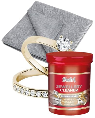 Swirl Jewellery Cleaner 145ml & Duzzit Luxury Silver Microfibre Polishing Cloth – Professional Jewellery Cleaner for Gold, Silver, Platinum & Diamonds – Restores Shine & Removes Tarnish