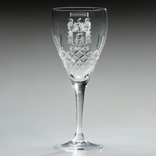 Personalised Crystal Wine Glass with Family Crest, Traditional Cut Design, Coat of Arms Engraving (1)