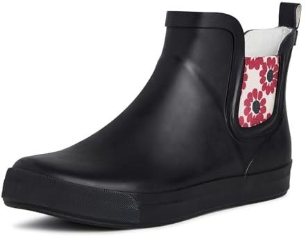 Laura Ashley Women's Snow and Rain Boots, Mid Cut Rubber Boots for Women, Waterproof Flat Heeled Ankle Boots for Ladies, Black, Size 7