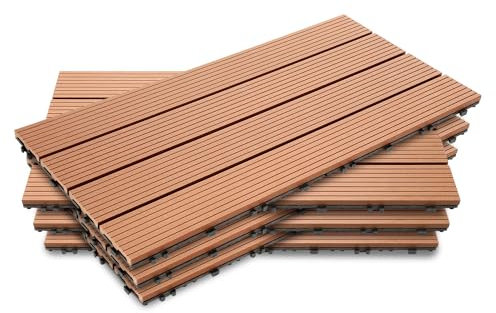 Ollewiellan Lot de 12 dalles de terrasse WPC 30 x 60 cm pour balcon, jardin, avec système à clic, imperméables, pour 2 m², marron