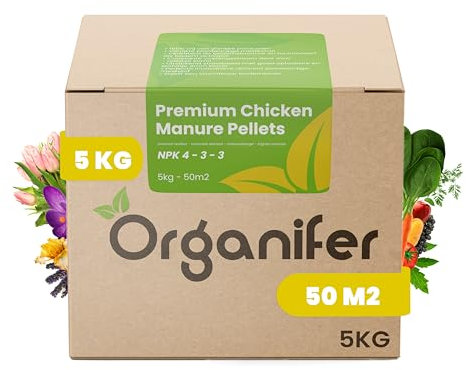 Pellets De Estiércol De Pollo Premium - Estiércol De Pollo - Estiércol - Fertilizante - Fertilizante Para Jardín - Estiércol Orgánico - Pellets De Estiércol De Jardín - Npk 4-3-3 - Organifer (5 KG)