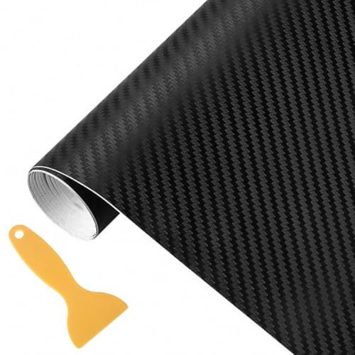 Gsakskdsap Pellicola Wrapping Auto, 3D Pellicola Adesivo Carbonio Fibra, Adesivi Auto Impermeabile Senza Bolle con Raschietti in Plastica, Protezione Bordi Auto Universale Della Adesivi, Nero