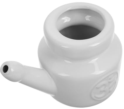 WRITWAA Jarra Neti de Cerámica para Limpieza Nasal, 350ml, Blanco, Limpieza Suave y Profunda, Adecuado para Yoga y Cambios de Estación