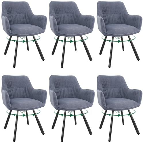 WAFTING Esszimmerstuhl 6er Set drehbar 360°, Polsterstuhl Samt, Grau | Armlehnstuhl drehbar,Moderner Stühle für Esszimmer,Küchenstuhl für Wohnzimmer,Arbeitszimmer,Schlafzimmer