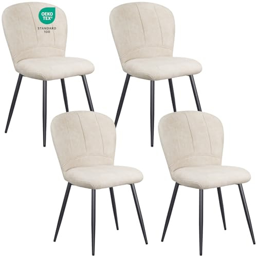 WAFTING Esszimmerstühle 4er Set, Plüsch Chenille Farbric schalenförmiger Esszimmerstuhl, und Metallbeine, Moderner Komfort für Heim & Büro, Beige