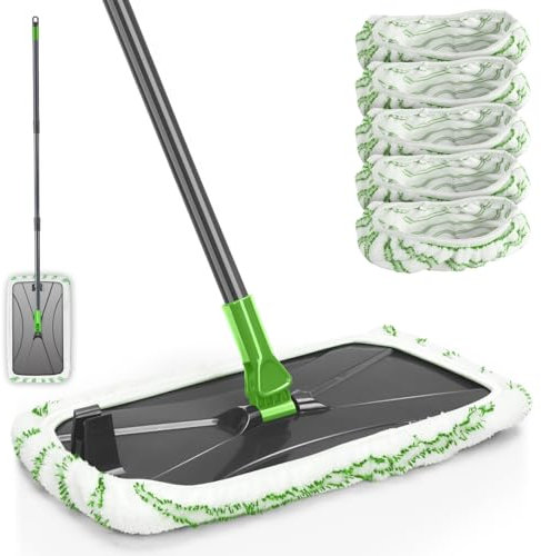 Myiosus Tergicristallo in Microfibra, 127 cm, con Giunto Girevole a 360° e 5 tamponi Lavabili riutilizzabili, mocio Bagnato e Asciutto per la Pulizia di Pavimenti in Laminato, Grigio + Verde