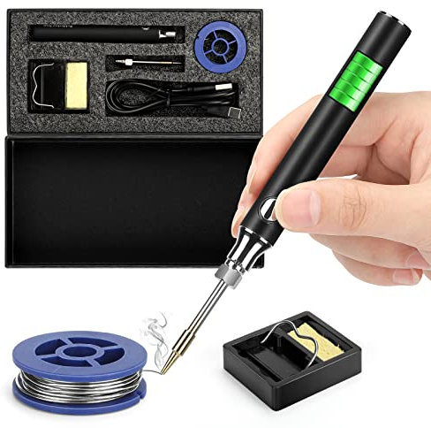 Soldering Iron Portable Soldering Iron Kit, Cordless Battery Powered USB-C Rechargeable Soldering Tools Small for Carry Fast Heating